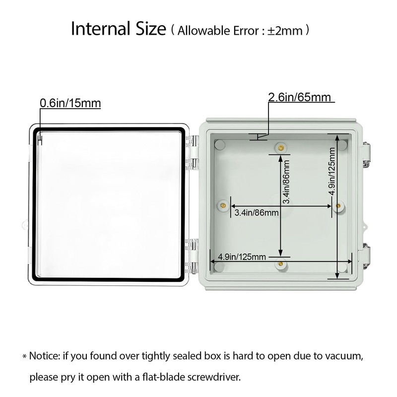 LeMotech Electrical Box, IP67 Waterproof Hinged Clear Cover Stainless Steel