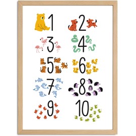 SpecialMe® Kinder-Poster Einschulung personalisiert mit Name | ABC Zahlen Buchstaben Lernen | Bilder Kinderzimmer mit lustigen Tieren Weiss