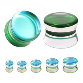 ZS 1 Pair Double Flared Gauges for Ears, Solid Glass Ear Gauge Plugs Earrings for Women Men, Colorful Ear Stretch Expanders 2G 0G 00G 1/2" 9/16" (Green, 2G)