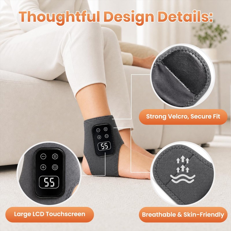Heated Ankle Massager Wrap, 2-in-1 Wireless Foot Warmer & Vibrating