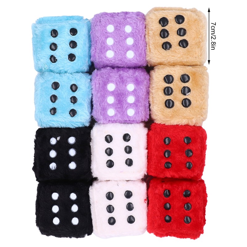 6 Pairs Car Rearview Mirror Hanging Plush Dice with Dots