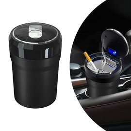 SHMZK Car Ashtray with Lid, Detachable Smokeless Cylinder Cup Holder Ashtray with LED Light, Portable Vehicle Ashtray Smell Proof Trash Can for Car Home Office, Car Accessories (Black, Large)