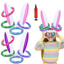 Uniqhia Easter Games for Kids, Easter Inflatable Bunny Ring Toss Games (2 Sets & 8 Score Rings), Ring Toss Game for Easter Party Favors Indoor Outdoor Games