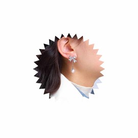 Inilbran Boho Crystal Bow Earrings Vintage Rhinestone Bow Earrings Silver CZ Bowtie Stud Earrings Long Pearl Chain Dangle Earrings Jewelry for Women and Girls