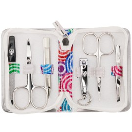 3 Swords Germany - brand quality 6 piece manicure pedicure kit set for professional finger & toe nail care with synthetic leather case - Made in Germany - colored