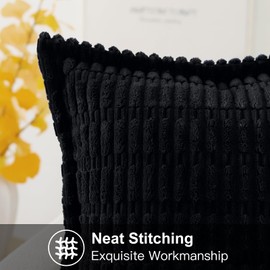 Otostar Cushion Cover Nordic 2 Piece Set Wheat Corduroy Stylish Cute Modern Zipper Interior Decorative Pillow Cover Zabuton Cover (17.7 x 17.7 inches (45 x 45 cm), Black)