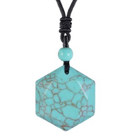 Nupuyai Crystal Star of David Hexagram Pendant Necklace for Men Women Healing Stone Amulet Chain with Adjustable Cord, Stone Nylon, Green Howlite Turquoise Stone