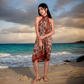 INDACORIFY Cotton Hand Block Print Pareo Beautiful Sarong,Summer Beach Scarves, Pure Cotton Indian Dupatta Printed (Design-1)