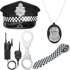 Police Costume Children Boy or Girl with Handcuffs, Accessories Including Hat, Badge, Walkie Talkie and Tie, Ideal for Children Police Costume for Men or Women