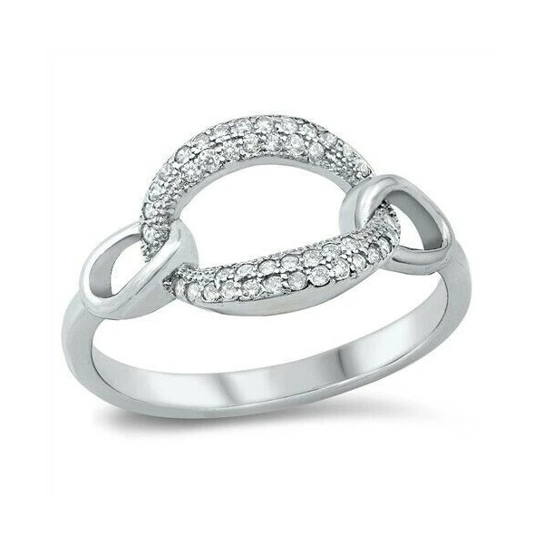 Unbranded Chain Link Ring Genuine Sterling Silver 925 Clear CZ