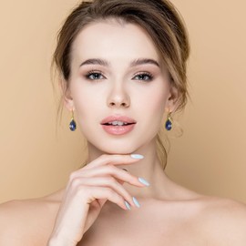 Aliyoham Women's Gold Dangle Teardrop Earrings - Blue Sapphire Stone Pierced Jewelry, September Birthstone