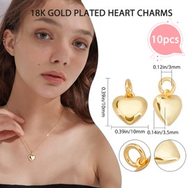 Beebeecraft 10pcs/box 18k gold plated heart charms, Plastic Brass