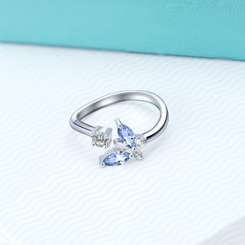 AOBOCO Butterfly Ring Sterling Silver Adjustable Open Rings Blue Butterfly Series Anniversary Jewelry Gifts for Women US Size 6