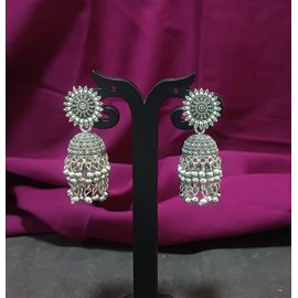 Efulgenz Antique Boho Oxidized Indian Earrings for Women Floral Round Jhumka Jhumki Tassels Earrings Set Indian Oxidized Jewelry Dangle Earrings Bohemian Statement Jewelry for Women