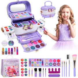 Nasjac Juguete Maquillaje Niña, 58 Piezas Kit de Maquillaje Lavables de Simulación, Juguete Cosmético Bolsa de Maquillaje Princesa con Estuche de Transporte, Regalos de Navidad para Niñas 3+Años