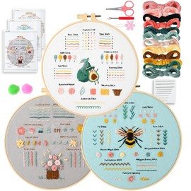 Embroidery Stitch Practice Kit, 3 Counts/set Animal Fruit Flowers Pattern Cross Stitch Kit, Needle Crafts Kit with Embroidery Hoop, DIY Needlework Home Decor, DIY Crafts:_set1_1 set