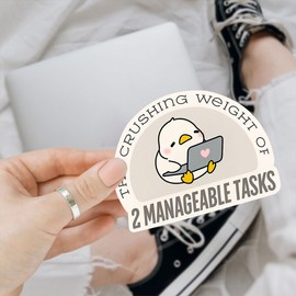 (3pcs) The Crushing Weight of 2 Manageable Tasks Sticker, Funny Duck Sticker, Cute Duck Meme Sticker, Duck Lover Sticker Die-Cut Waterproof Vinyl Sticker Laptop Water Bottle Window Phone Helmet