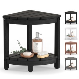 BEKVEM Corner Shower Stool for Inside Shower, HDPE Waterproof Shower Bench Seat Chair, Plastic Bath Shower Stool for Shaving Legs Foot Rest with Storage Shelf, Adjustable & Non-Slip Feet, Black