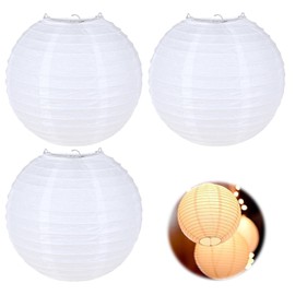 MADGININE 3 PCS Paper Shades for Ceiling Lights White Paper Lanterns Paper Light Shades Ceiling 20cm/8'' Round Ball Shape Lampshade Ribbed Style Lampshade Decoration for Bedroom Wedding Birthday