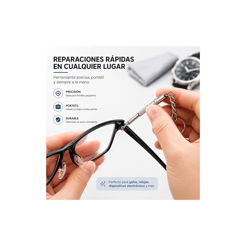 Destornillador de Precisión para Gafas y Relojes, Acero, Kit de