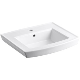 KOHLER K-2358-1-0 Archer Pedestal Bathroom Sink Basin with Single-Hole Faucet Drilling, White