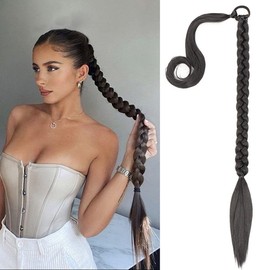 QKEPCY Ponytail Hairpiece Braid Ponytail Hair Extension 80 cm Straight Hair Extensions Natural Synthetic Hair Wrap On Ponytail Extension Wig Hairpiece for Braid