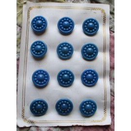 Card of 12 ~ Vintage 3/4" Teal Blue Dot Glass Buttons~Pre WWII~new/old stock