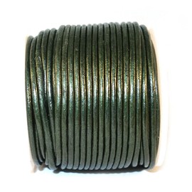 Cords Craft - Cuerda redonda de piel de 2 mm para fabricación de joyas, color metálico, colgante de trabajo de abalorios y proyectos de bricolaje (verde bosque metálico, 21.87 yardas)