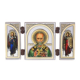NKlaus - Saint Nicholas - Icon Triptych Christian - Wooden Travel Altar Iconography 16629
