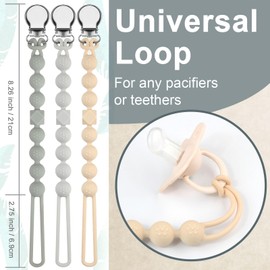 Yolnkos Schnullerkette Junge mädchen Silikon Schnuller Clips Dummy Halter Schnullerband Beißring Schnullerketten für Baby Einteiliges Design(Beige,Grau)