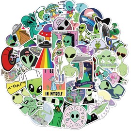 50Psc Alien Stickers ET UFO Vinyl/PVC Decals for Kids Boys Girls, Cute Stickers for Water Bottles Laptop Tablet Phone Scrapbook Luggage Skateboard (Alien)