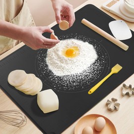 Silicone Baking Mat 28" x 20", Extra Thick Dough Rolling Mat with Measurements and Edge Heightening, Non-stick Food Grade Silicone Pastry Mat for for Pastry, Bread, Cookies, Pizza, Fondant, Pasta