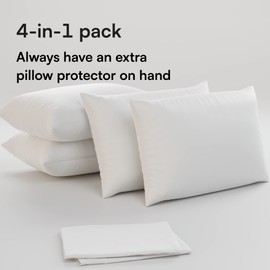 Niagara Sleep Solution 4 Pack Waterproof Pillow Protectors Queen 20x30 Inches - Life Time Replacement Smooth Zipper Premium Encasement Covers Quiet Cases Set White 100% Liquid Guard