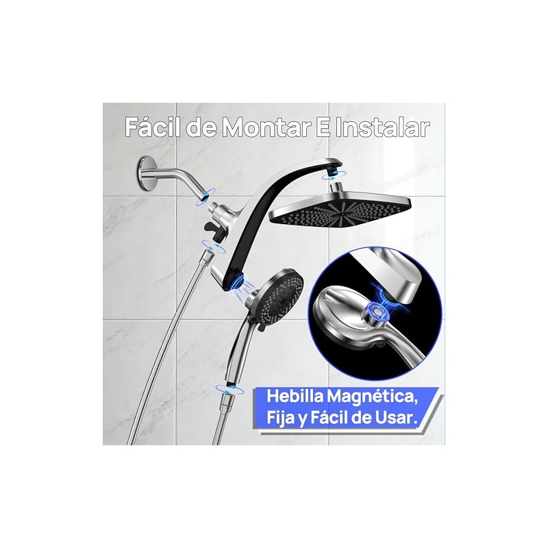 2 En 1 Regaderas para Baño Alta Presion 12” Cabezal
