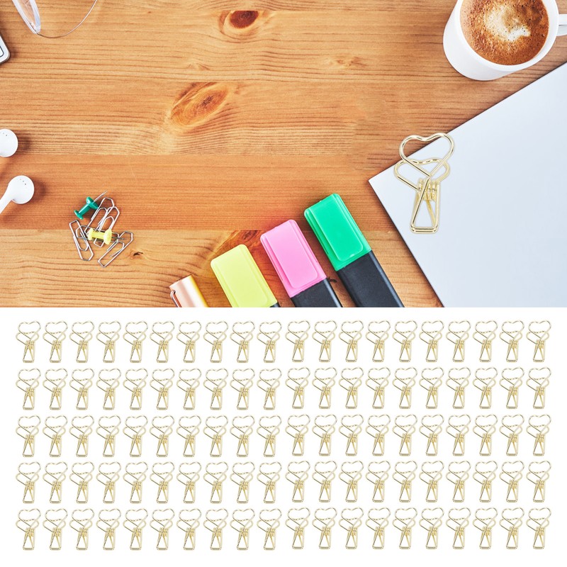 100pcs Binder Clips Heart Style Long Tail Shape Metal Iron