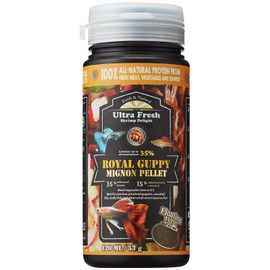 Ultra Fresh Royal Guppy Mignon Pellet, All Natural Guppy Food, Sword Prawns, Spirulina, Highly Nutritious, for Cleaner Water and More Vibrant Color 1.87 oz