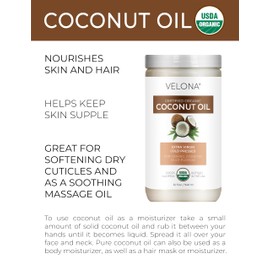 Velona USDA Certified Organic Coconut Oil Extra Virgin - 32 fl oz | Food and Cosmetic Grade | in jar | Extra Virgin, Cold Pressed