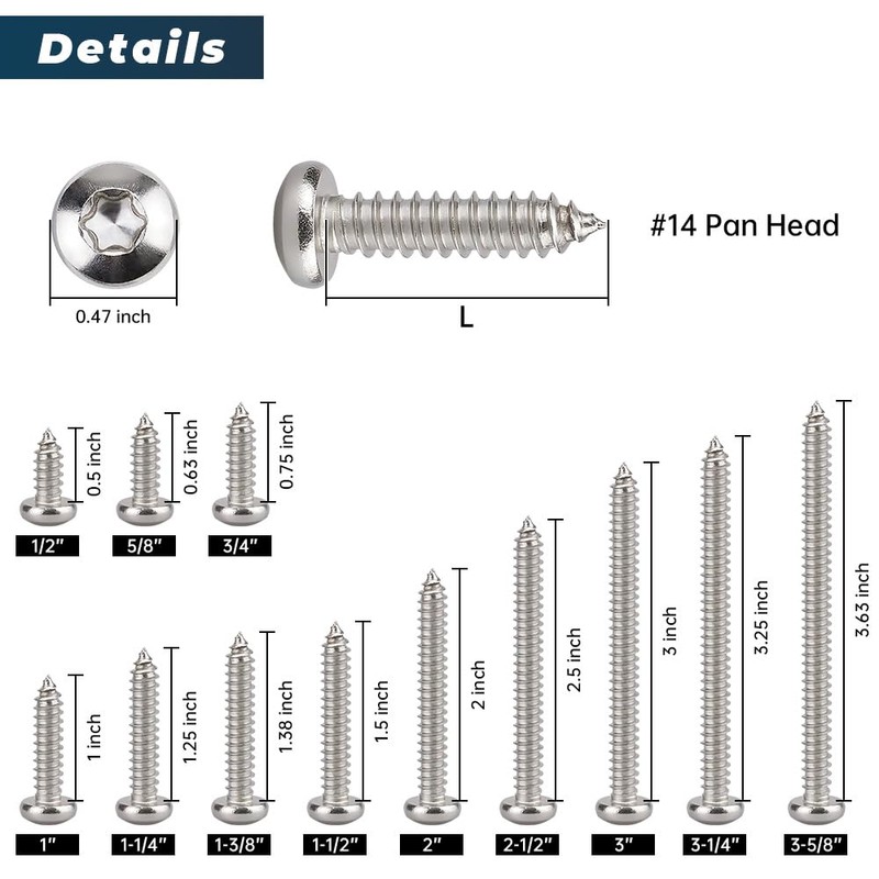 #14 x 3/4" Pan Torx Head Self Tapping Screws for