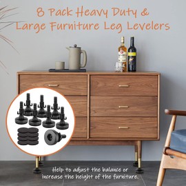 Pehciroe Adjustable Furniture Leveling Feet, 8 Pack Heavy Duty Furniture Levelers Height Adjuster Adjustable Leg Levelers for Tables Chairs Sofa Raiser, T- Nut Kit 3/8”-16 Thread (Black)