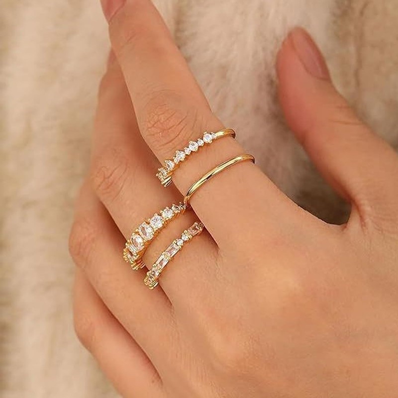 4 PCS Gold Rings for Women 14K Gold Plated Stackable