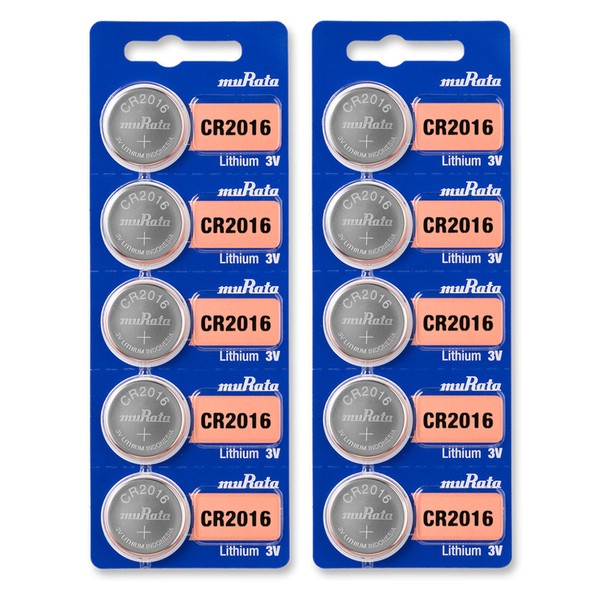 Murata CR2016 Battery DL2016 ECR2016 3V Lithium Coin Cell (10 Batteries)