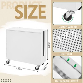 Briwooody Extra Large Cable Management Box with Caster Wheels Adjustable Cord Hider Box for Power Strip Metal Router Hider Organizer Surge Protector Storage Organizer for Office, Home(White)