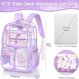 Fimibuke Clear Backpack for Girls, Heavy Duty PVC Transparent Kids Backpack for Teen Girls, School Concert Stadium Approved See Through Teen Kids Bookbag for Kindergarten Elementary Middle High School