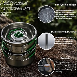 longtiming Camping cookware set, including frying pan,pot,kettle, storage bag, suitable for outdoor camping, picnic, backpacking, hiking