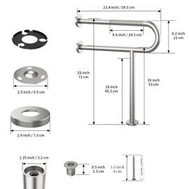 Toilet Grab Bar 23.4 Inch, YuanDe Wall to Floor Brushed Nickel Bathroom Safety Bar w/Anti-Slip Knurled Grip, Stainless Steel Handicap Grab Bar with Leg,Support Bar for Disabled Elderly Pregnant