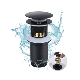 Nafall Drain Fitting Sink with Overflow - Pop Up Valve Drain Valve for Washbasin Made of Brass Black - Universal 1 1/4 Inch Drain Fitting Sink with Installation Instructions