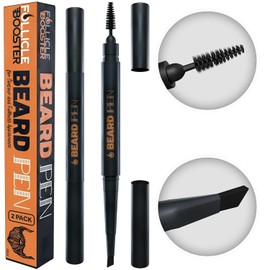 Beard Pen Filler for Men - Barber Styling Grooming Pencil - Waterproof Proof, Sweat Proof, Long Lasting Solution with Natural Finish - Cover Beard and Scalp Patches in Seconds - Jet Black 2 Pack