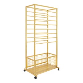 Floor Standing Ribbon Storage Organizer, 16-Layer Iron Rolling Ribbon Holder Organizer Rack with Bottom Basket, Wrapping Paper Holder, Slim Ribbon Storage Rack for Flower Shop,Craft Room H: 60inch
