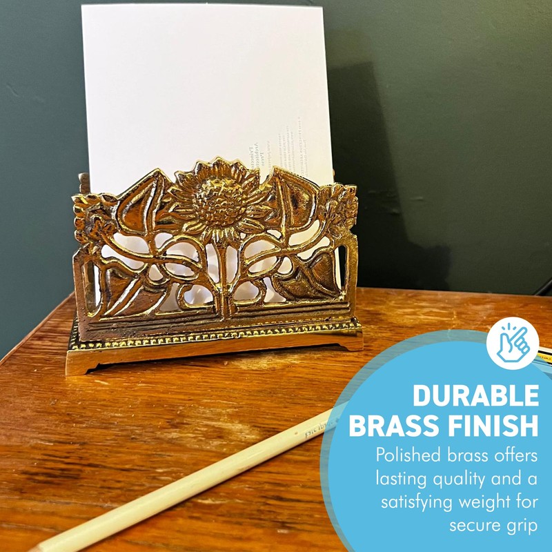 Thorness Art Nouveau Style Polished Brass Sunflower Letter Rack –