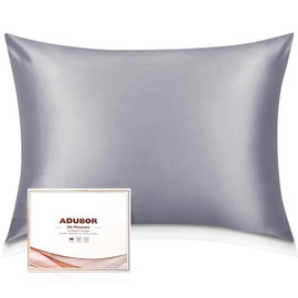 Adubor Silk Pillowcase - 100% Pure Mulberry Silk, 23 Momme 6A Grade Fibers, 900 Thread Count, Silk Pillow Cases for Hair and Skin Health, with Hidden Zipper (Queen 20''x30'', Light Gray, 1PC)